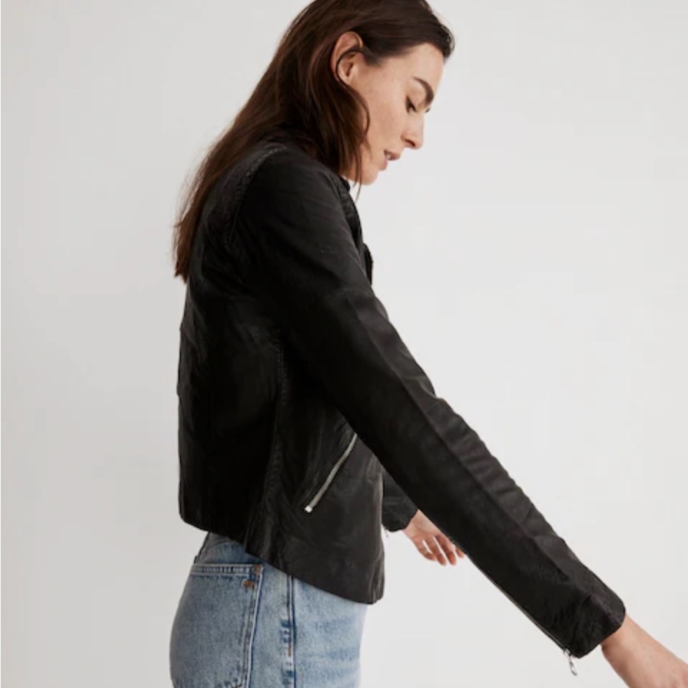 Madewell washed leather motorcycle jacket - Picture 4 of 10